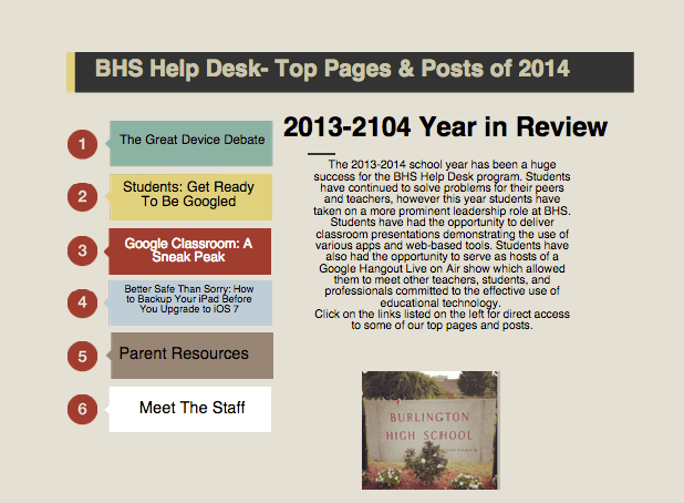 A sample template screen from the Flowboard app. Clickable links inside the app make it an interactive experience for users. 
