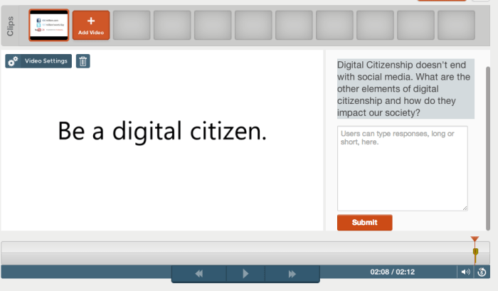 An example open response question in the Digital Citizenship tour
