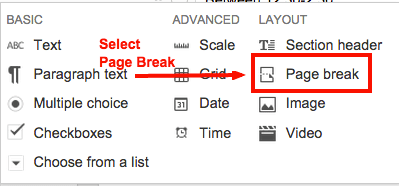 Select "add item" and then select "page break" 