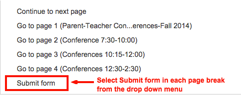 Parents will submit the form after making their conference time selection 